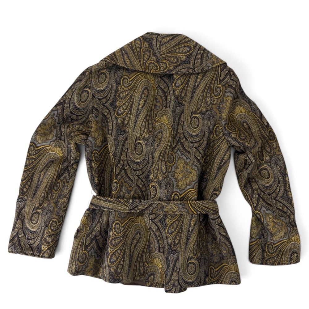 Lafayette 148 New York Paisley Tapestry Wrap Jacket Brown Gold Cashmere Wool 14 - Picture 9 of 11